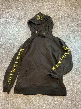 Jaywalker Black Hoodie with Neon Green Text and Graphic Size M